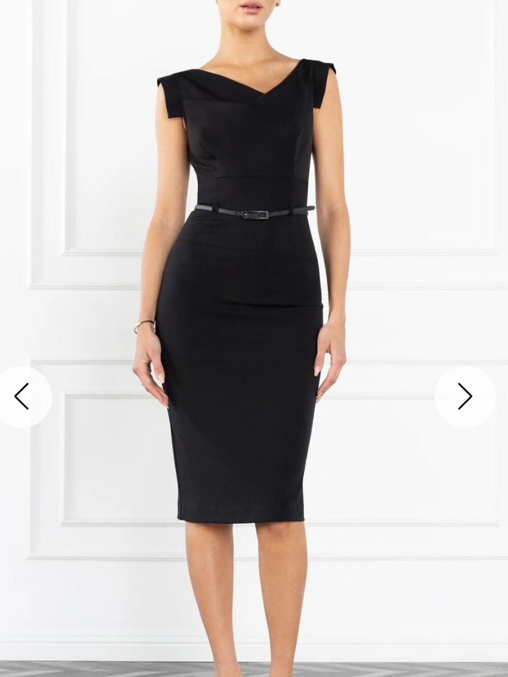 Black Halo Little Black Cowl Neck Midi Dress Size 6 Classic Jackie O Sheath